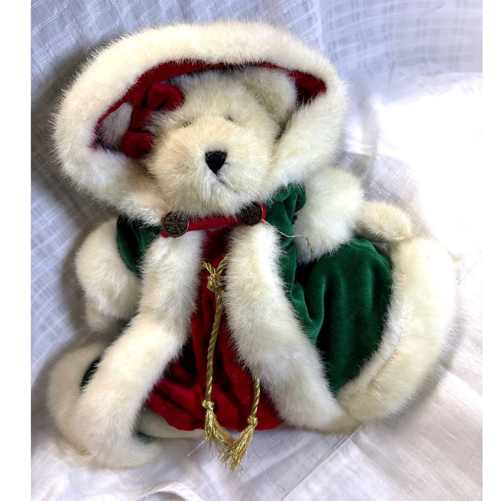 Rare Vintage Boyds Bears Christmas Green Velvet Cloak Faux Fur Trim Kortney 2002